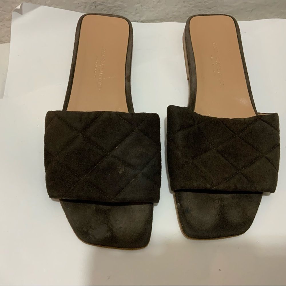 ANN MASHBURN sandals quilted brown flat suede leather size 38(7/8)